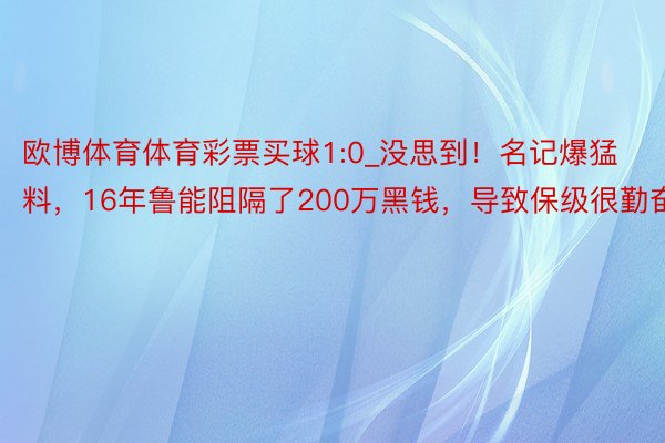 欧博体育体育彩票买球1:0_没思到！名记爆猛料，16年鲁能阻隔了200万黑钱，导致保级很勤奋